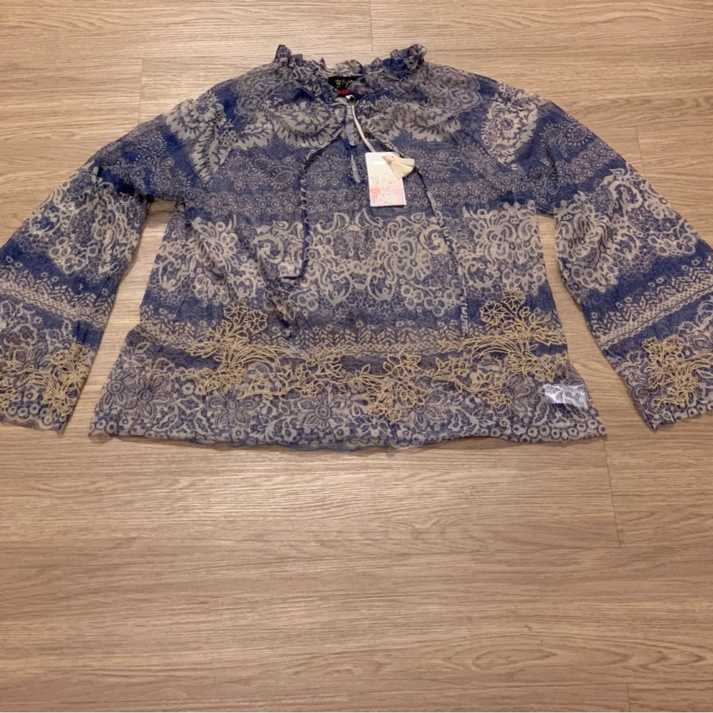 NWT Johnny Was Mazzy Peasant Sheer Boho Blouse in Francis Size M - Picture 6 of 16